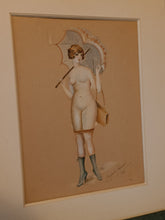 Charger l'image dans la galerie, Marguerite Johannel dessinatrice Suisse Genevoise ,Aquarele sujet tenue légère à la belle époque, daté 1920