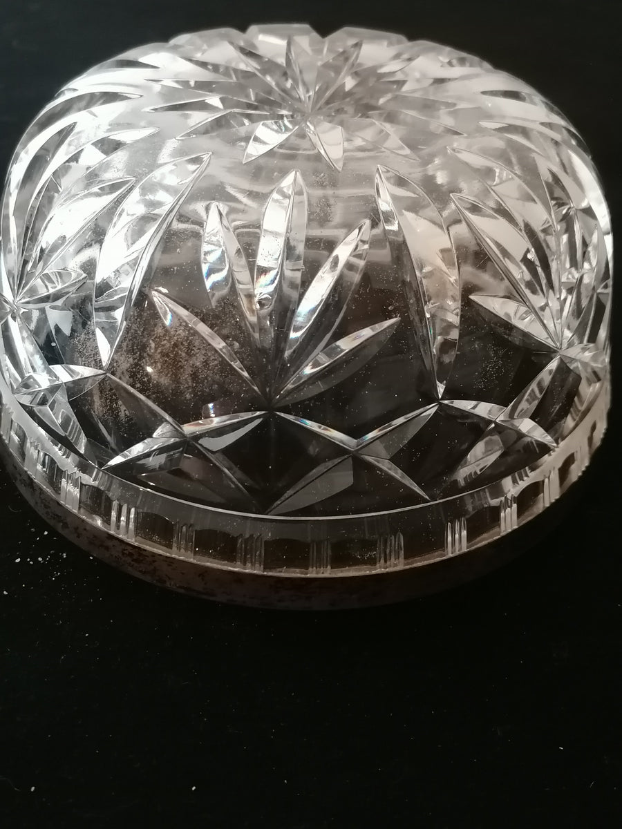 SUPERBE SALADIER OU Coupe piedouche argent massif et cristal Taillé
