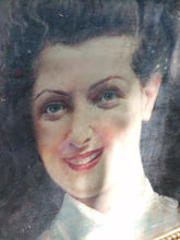 Charger l&#39;image dans la galerie, Jolie portrait de femme, peinture à l&#39;huile sur panneau de chêne, signature à identifier. Travail début XXème
