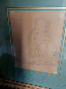 Fromentin esquisse au crayon original, provient de la vente de son atelier avec cachet et numéro de lot en bas à droite. Parfait état, sujet personnage orientale.
