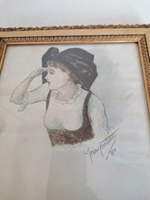 Charger l&#39;image dans la galerie, Aquarelle portrait femme, sujet &quot;ils viennent&quot; signé et daté.
