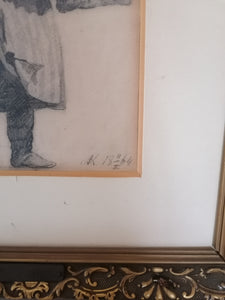 Alekseï Korzukhin splendide dessin d'un colporteur au crayon. Signé en bas à droite