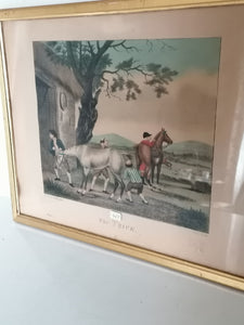 C loraine Smith, "The Trick"gravure rehaussée aquarelle Anglaise équestre, début XIXème, sous verre avec cadre doré.