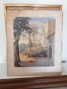 Aquarelle vue maison  méditerranée, signé Jean du Paty. Peintre Suisse début XXème