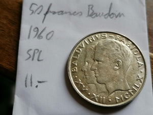 50F belge Baudoin 1960 argent spl