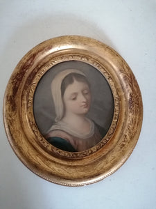 Portait femme aquarelle, sur cadre doré d'époque Louis Philippe. À identifier. Étiquette au dos avec inscription fait par Mme violier vernet