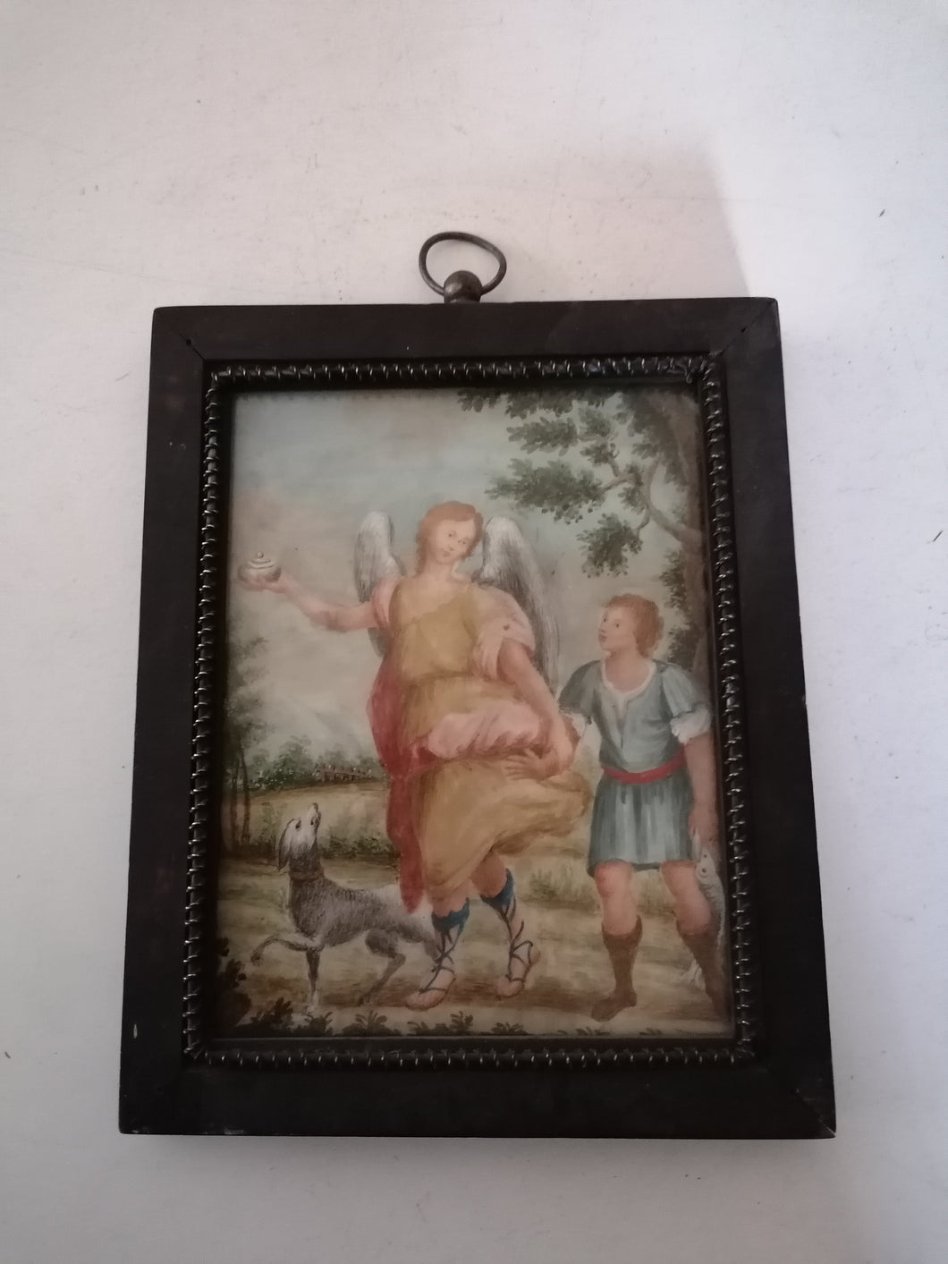 Peinture sur porcelaine XVIII ème , tobie et l'ange. Avec son cadre XVIII ème