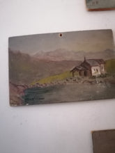 Charger l&#39;image dans la galerie, Intéressante série de 4 petits tableaux huile sur carton, paysage Suisse. Lac des 4 cantons,  chapelle de notre Dame des neige ect.
