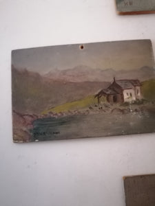 Intéressante série de 4 petits tableaux huile sur carton, paysage Suisse. Lac des 4 cantons,  chapelle de notre Dame des neige ect.