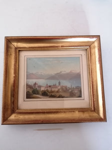 Vue de Lausanne huile non signé début XXème. Avec cadre doré. Parfait état.