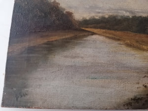 Huile sur carton, paysage de campagne fin XIXème signé et daté JS 94