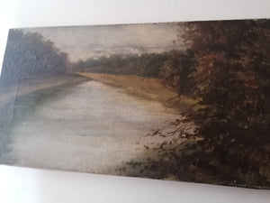 Huile sur carton, paysage de campagne fin XIXème signé et daté JS 94