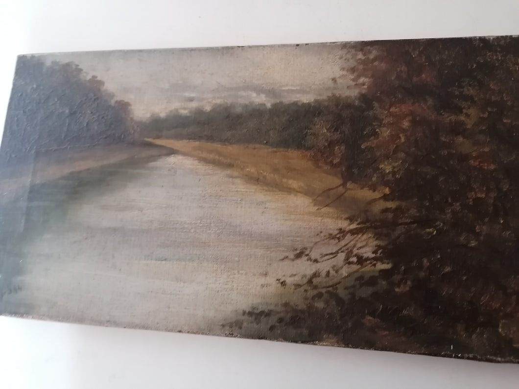 Huile sur carton, paysage de campagne fin XIXème signé et daté JS 94