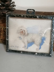 Portait miniature de Maurice le chien , peint À la main avec cadre en argent 1930.