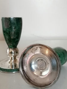 Los castillo Taxco Mexique 1960 paire de bougeoir argenté et malachite