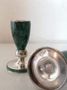 Los castillo Taxco Mexique 1960 paire de bougeoir argenté et malachite