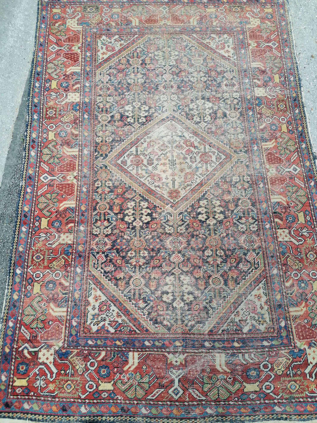 Tapis perse farahan vers 1900. Laine noué main avec usure