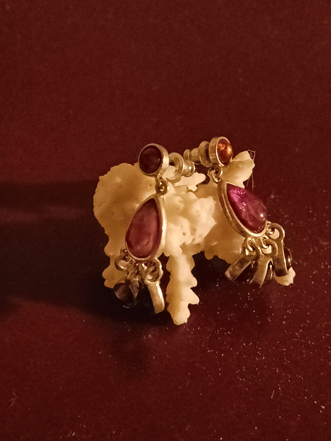 Monet paire de clou d'oreille argent massif et améthyste cabochon