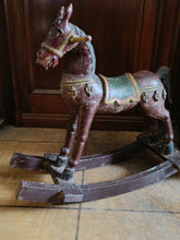 Charger l&#39;image dans la galerie, Cheval à bascule en bois sculpté et peint . Début XXÈME probablement Inde.
