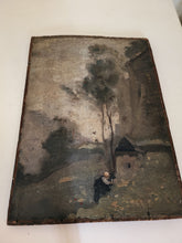 Charger l&#39;image dans la galerie, La dame au fleurs des champs, huile sur bois , début XIXè non signée.
