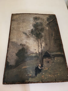 La dame au fleurs des champs, huile sur bois , début XIXè non signée.