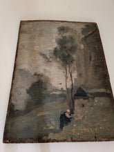 Charger l&#39;image dans la galerie, La dame au fleurs des champs, huile sur bois , début XIXè non signée.
