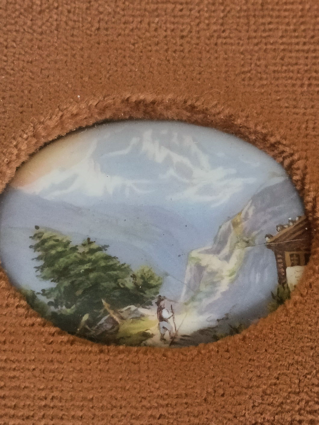 Miniature paysage de montagne peinte à la main. Montagnard dans son élément . Fin XIXÈME