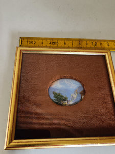 Miniature paysage de montagne peinte à la main. Montagnard dans son élément . Fin XIXÈME
