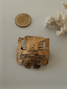 Broche divinité Péru argent massif et or