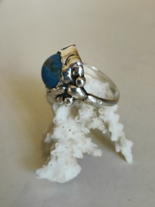 Georg Jensen rare bague argent et pierre lapiz lazuli cabochon. Modèle 11A,  vers 1960.