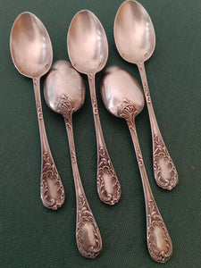 Puiforcat Louis XV rocaille , série de 5 cuillères en argent massif français Minerve premier titre !