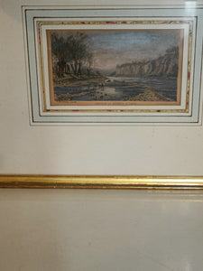 Edouard Jeanmaire Pinx Gravure réhaussée vue de la Jonction du Rhône et de l'arve fin XIX ème avec cadre doré .
