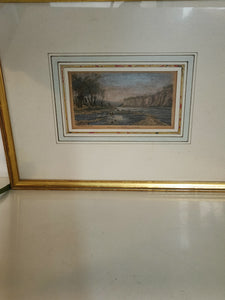 Edouard Jeanmaire Pinx Gravure réhaussée vue de la Jonction du Rhône et de l'arve fin XIX ème avec cadre doré .