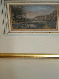 Edouard Jeanmaire Pinx Gravure réhaussée vue de la Jonction du Rhône et de l'arve fin XIX ème avec cadre doré .