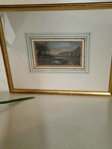 Edouard Jeanmaire Pinx Gravure réhaussée vue de la Jonction du Rhône et de l'arve fin XIX ème avec cadre doré .