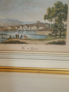 Lithographie vue de Genève à la fin du XIXÈME par Bocler d'Albe . Avec cadre doré .