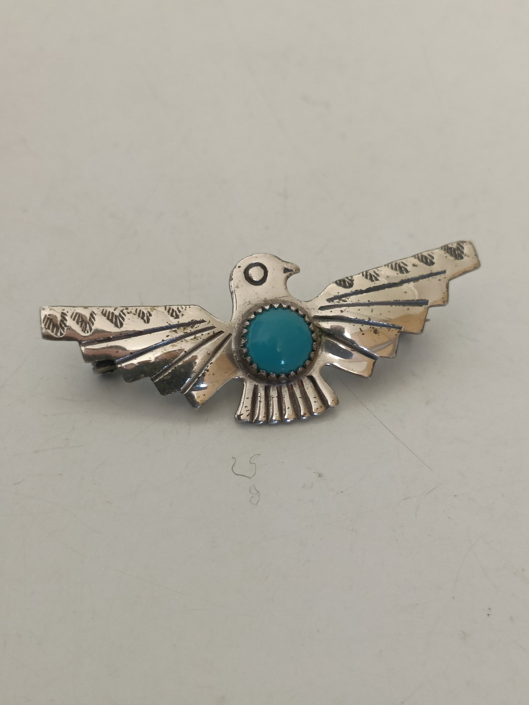 Broche aigle en argent et turquoise, Amérique du Nord probablement Navarro milieu XXÈME