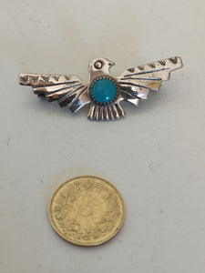 Broche aigle en argent et turquoise, Amérique du Nord probablement Navarro milieu XXÈME
