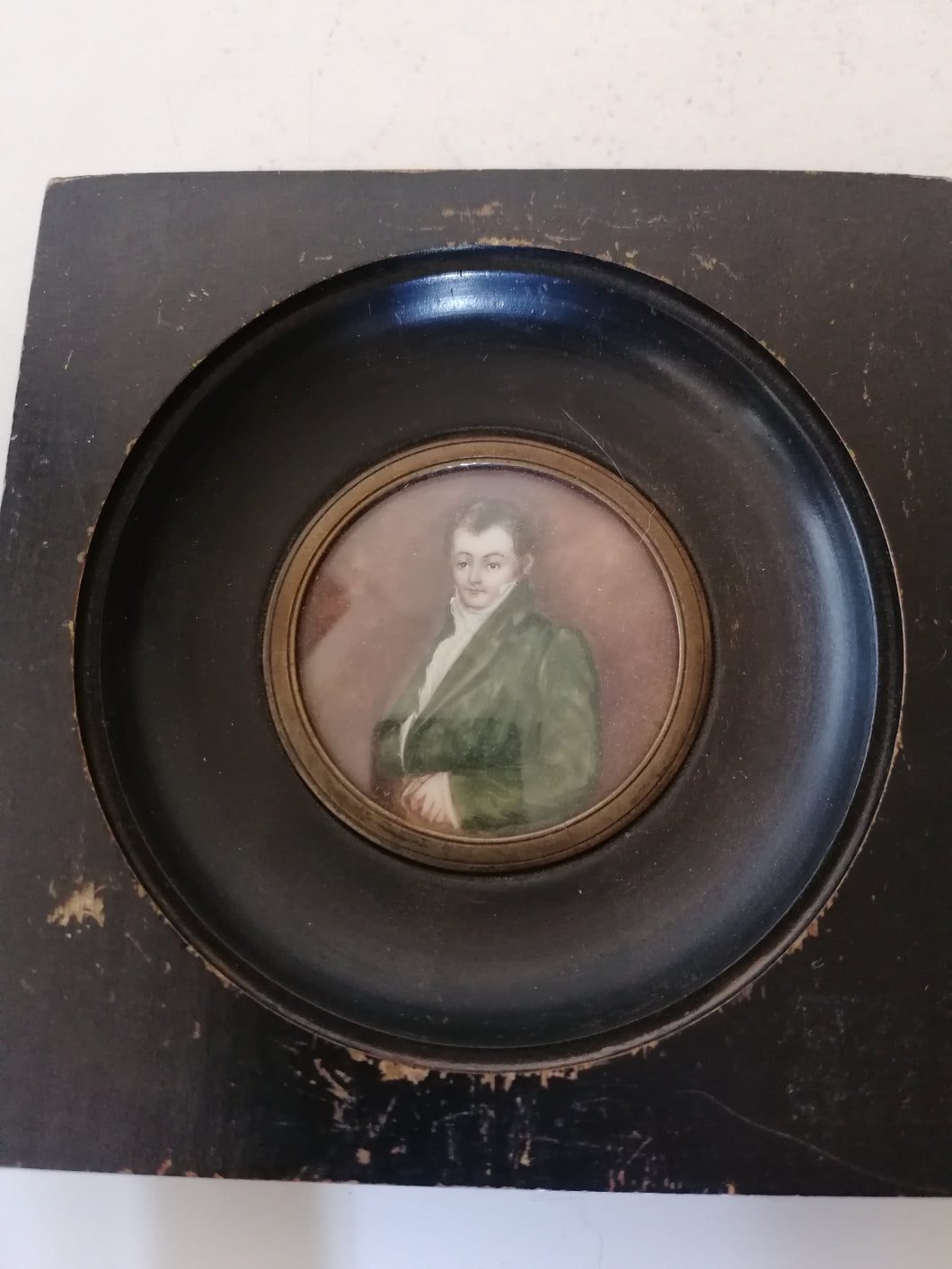 Portrait homme miniature peint à la main, fin XIXe. 
