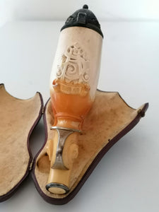 Belle pipe de collection en écume daté wien 1894, avec couvercle et bague en argent massif
