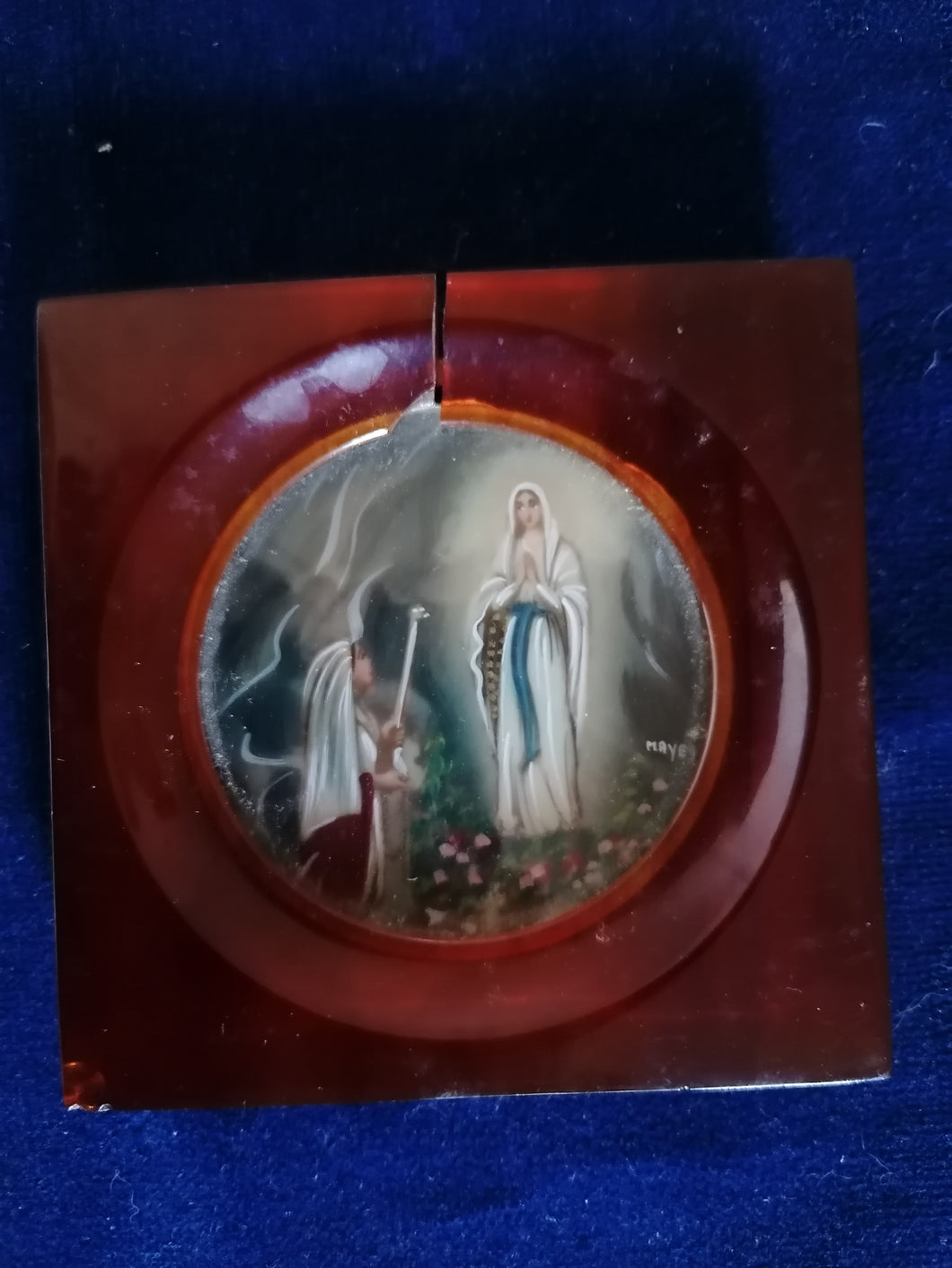Miniature peinte, l'apparition de la Vierge à lourde début XXème
