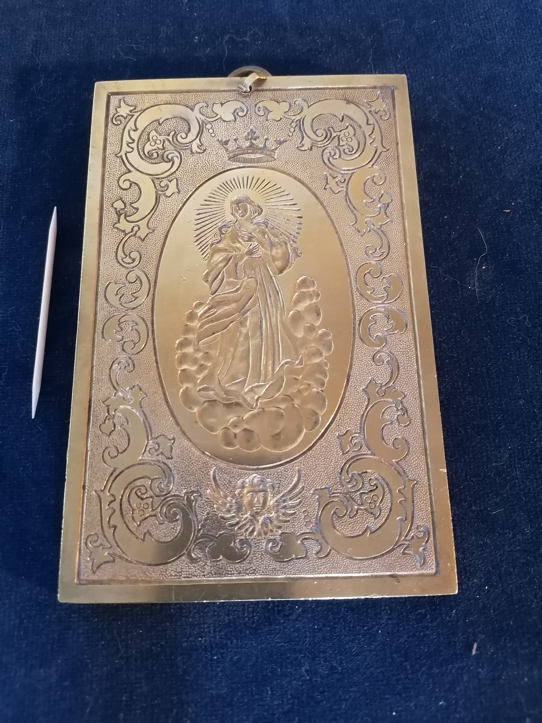 Plaque en bronze gravée, Sainte Vierge fin XIXe 