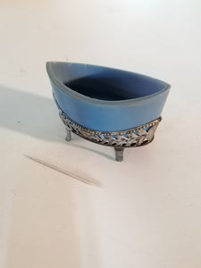 Salière argent massif et opaline bleu turquoise. Travail XIXème