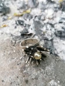 David San Miguel créateur Mexique, bague moderniste en argent massif avec perles d'eau douce