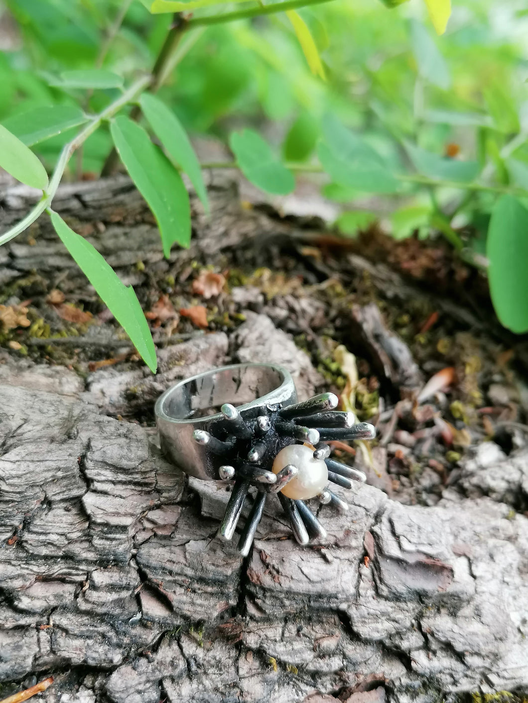 David San Miguel créateur Mexique, bague moderniste en argent massif avec perles d'eau douce