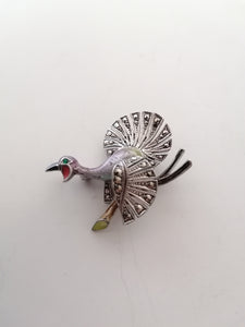 Broche paon en argent émailée