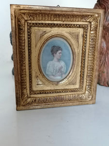 Médaillon portait dame miniature daté 1894 signé initiale R. 