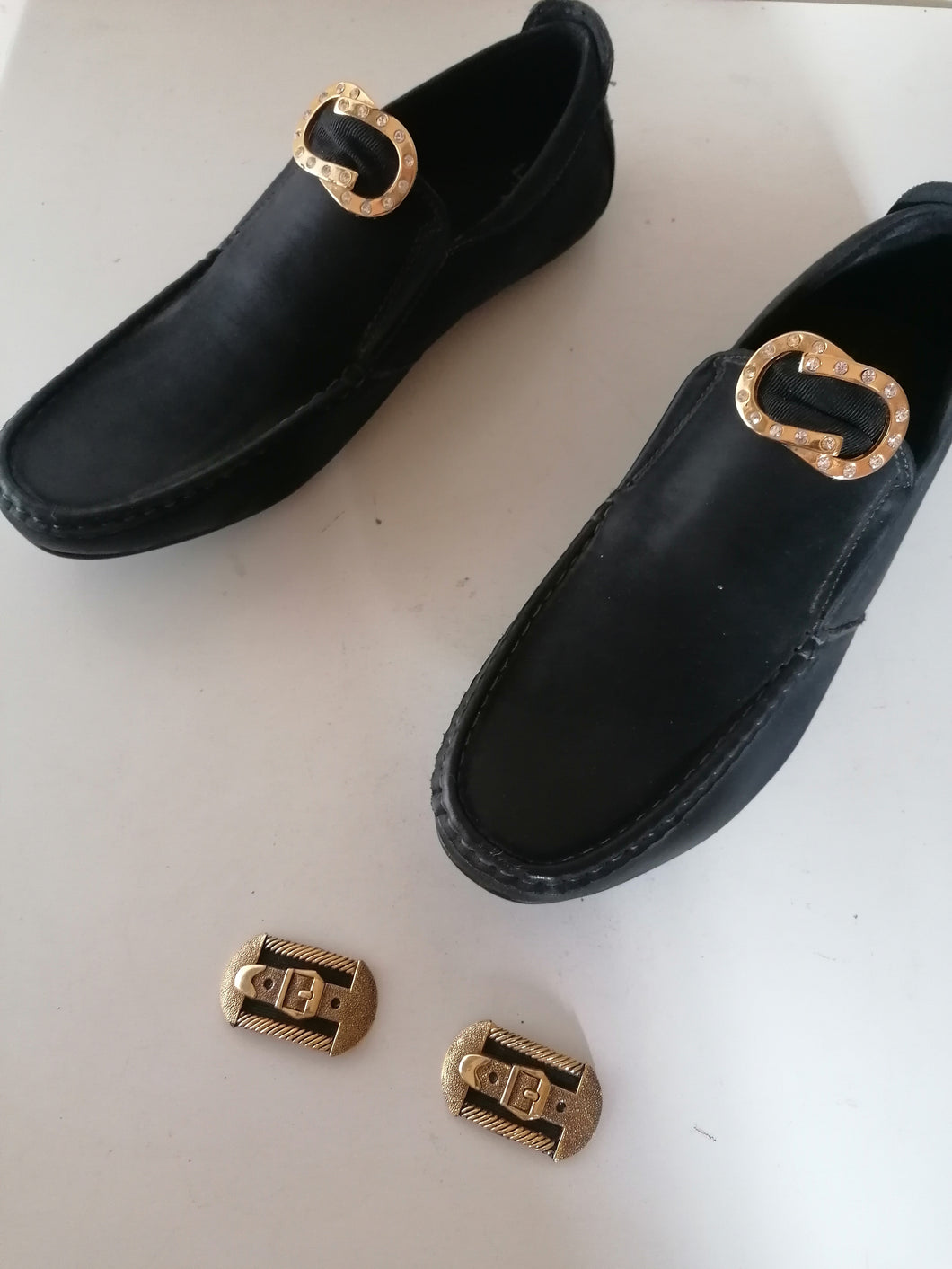 Bluette made in France, paire de clip de chaussure vintage doré. Avec strass 