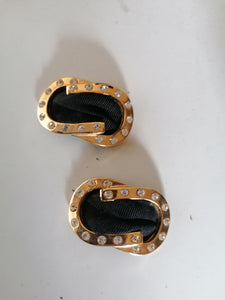 Bluette made in France, paire de clip de chaussure vintage doré. Avec strass 