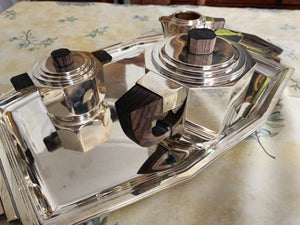 Service à thé D'époque Art déco en argent massif Minerve premier titre .